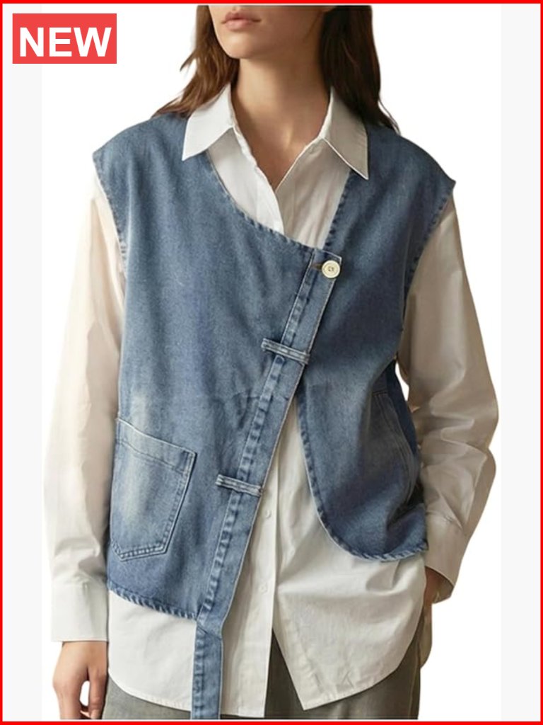 Denim Patchwork Oversized Shacket Long Sleeve Button Down Jacket